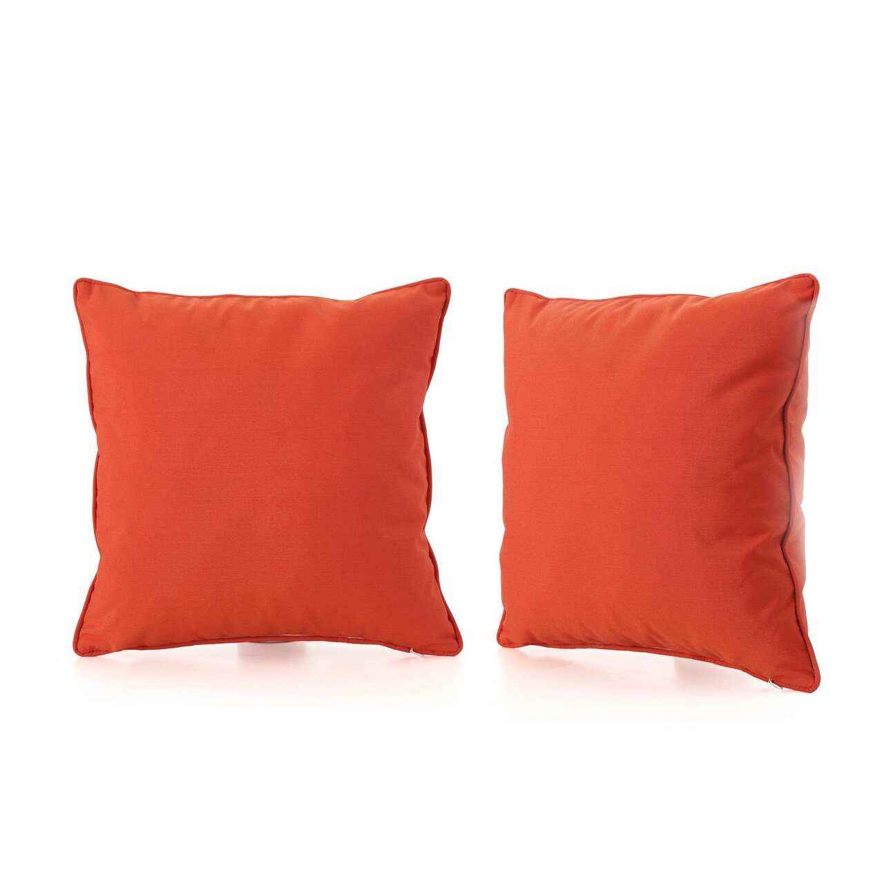 Contemporary Home Living Set of 2 Tangerine Orange Solid Square Outdoor Throw Pillows 18"